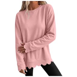 Womens Oversized Crewneck Sweatshirts Scalloped Casual Pullover Tops Sweatshirt Womens