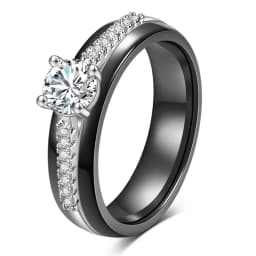 New Hot 6mm Black and White Ceramics Ring For Women Fashion Micro Inlaid Zircon Wedding Couple Rings Aesthetic Jewelry Gift