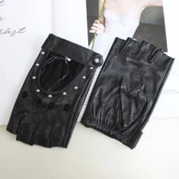 New Women's Sheepskin Half Finger Gloves Thin Style Unlined Rivet Style Colored Genuine Leather Driving Gloves
