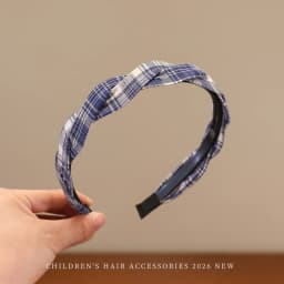 2026 New Preppy Style Gingham Braided Headband for Girls Blue Plaid Soft No Slip Hair Accessories for Toddler Kids Fashion Gift