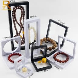 10pcs Set 3D Floating Display Case Stands Transparent Square Holder Pendant Necklace Bracelet Ring Coin Jewelry Pin Storage Box