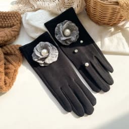 Women's Winter Outdoor Driving Warm Gloves Korean Wool Pearl Rhinestone Full Finger Plus Velvet Touch Screen Cashmere Gloves