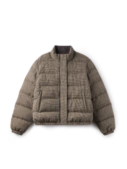 Taffa Autumn Winter Vintage Brown Toned Wool Stand Collar Floral Shaughnessy Checkered 90 White Goose down Jacket Women