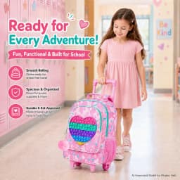 3Pcs Rainbow Heart Kids Rolling Backpack Set Girls Trolley School Bag with Lunch Bag & Pencil Case