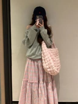 Sweet Lovely Pink Plaid A- Line Cake Half Skirts Women Y2k Casual Loose Slim Midi Skirts Japanese Vintage Chic Mid-Length Skirts