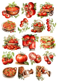 17PCS DIY Scrapbooking Hand-painted Watercolor Retro Tomato Farm Stickers Album Daily Planner Label Stationery Vintage