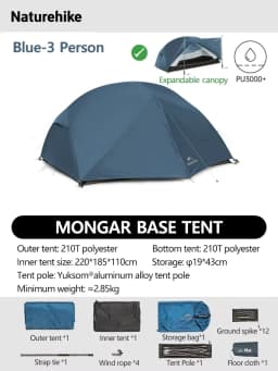 Naturehike Mongar 1 2 3 Base/UL/PRO Camping Tent Ultralight Outdoor Waterproof Hiking Tent 1 2 3 Person Backpacking Tent