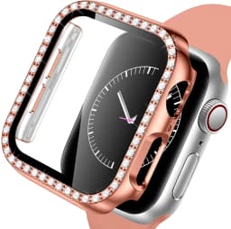 Glass+Case For Apple Watch series 8 7 6 5 4 3 SE Diamond bumper Screen Protector+cover iWatch case 45mm 41mm 44mm 40mm 42mm 38mm