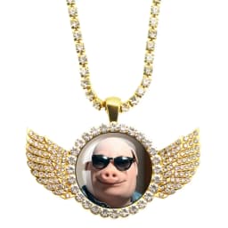 John Pork Is Calling Answer Call Phone Humor Funny Pig Graphic Glass Cabochon Angel Wings Pendant Necklace Jewelry Giftwholesale