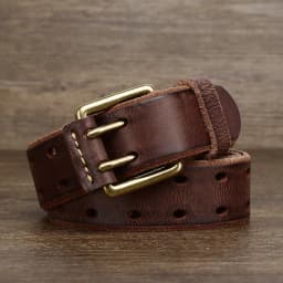 Belt For Men Leather Work Heavy Duty Double Buckles Dlawed Genuine Leather 3.8cm Male Copper Buckle Retro Brown Men's Belt