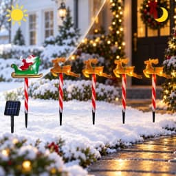 5pcs/set Christmas Solar Stake Lights Santa Sleigh & Reindeer & Sled Outdoor Solar Pathway Light For Garden Yard Festive Decor