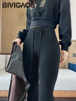 BIVIGAOS Autumn New Drawstring High Waist Micro Flared Leggings Women Slim Fit Elastic Fashionable Casual Sports Flared Pants