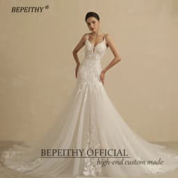 BEPEITHY Customized Sexy Backless Trumpet Lace Wedding Dresses For Women 2022 Bride V Neck Sleeveless Summer Mermaid Bridal Gown