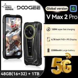 DOOGEE V Max 2 Pro 5G Rugged Phone, World Premiere, 6.78" Display, 48GB(16+32) RAM + 1TB ROM, 22000mAh Big Battery, Android 16, Dual Camping Lights, Dual Speakers, 120W Super Fast Charging
