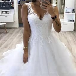Customized Elegant A-line Ball Gown Wedding Dresses Lace Appliques Sexy V Neck Sleeveless Bride Bridal Gowns Vestidos De Noiva