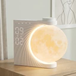 Moon Lamp Night Light Sunrise Alarm Clock Wake Up Light with White Noise Sound Machine, Dual Alarms for Heavy Sleepers, 10 RGB Night Light & Sleep Timer, Wood Grain Desk Clock for Bedroom
