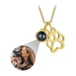 Personalized Engraved Name Picture Necklace Custom Photo Projection Necklaces Dog Cat Paw Necklace Memorial Gifts for Pet Lover