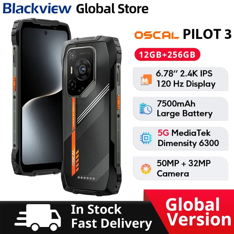 Blackview Oscal PILOT 3 Rugged Phone 6.78-inch 2.4K IPS 120Hz Display 5G MediaTek Dimensity 6300 50MP 7500mAh NFC Cellphone
