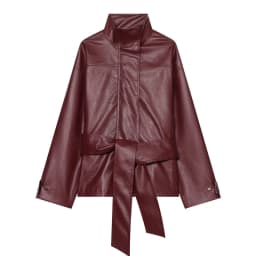 Guobioziy 2026 Autumn Slim Fit PU Leather Jacket Women Belted Waist Stand Collar Coat For Elegant Office Lady Work Wear