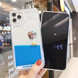 Floating Liquid Quicksand Transparent Soft Case Cover For iPhone 15 Plus 14 12 11 13 Pro MAX Cartoon Pirate Ship Icon Capa Coque