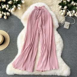 Women Long Pants Wide Leg Pant Solid Loose Y2k Casual Lace Up Tight High Waist Capris Regular Pleated Trousers Summer 2026