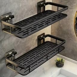1/2pcs Drill-Free Wall Mounted Bathroom Storage Shelf Bathroom Shelf No Drill Wall Mounted Shampoo Bottle Shower Corner Rack Toilet Storage Rack Aluminum Bathroom Kitchen Accessories