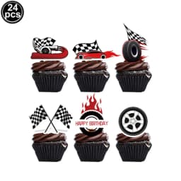 Racing Car Theme Party Decoration Checkered Paper Cups Cake Toppers For Race Theme Party Decor Car Theme Birthday Party Supplies