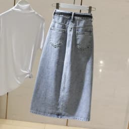 Versatile Chic Light Blue High Waist Denim Skirt Women Midi A-Line Bodycon Slit Slim Fit Stretch Cotton Casual Elegant New Style