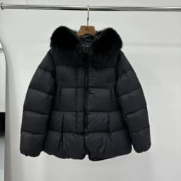 Schinteon Women 100% Real Fox Fur Collar White Duck Down Jacket with Hood Autumn Winter Warm Casual A-lined Warm Outwear Cape