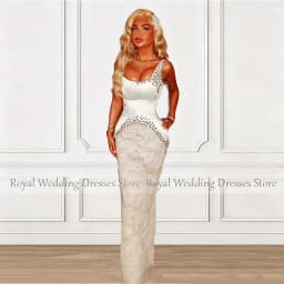 Modern Customized Ivory Wedding Dress For Women Strapless Sheath Wedding Gown Sleeveless Beading Floor Length Bridal Gown