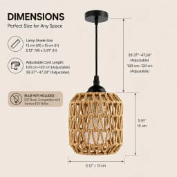 E27 Hemp Rope Woven Iron Pendant Lamp, Bulb Not Included, 1.2m Adjustable Hanging Wire for Kitchen Island Bar Corridor Decor