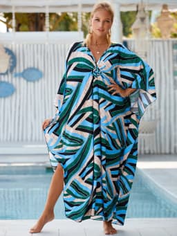 Plus Size Kaftan Dresses for Women Wave Neck Swimsuit Cover Up Caftan Dress Plus Size Oversized Long Beach Dress
