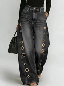 UCXQ Casual Solid Wide Leg Jeans Grommet Button High-Waisted Versatile Clothes 2026 Fashion Tide Summer Women's New 23Z5809