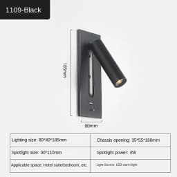 Indoor Wall Lamp with USB Charging Bedroom Decoration and Reading Lighting 3W 85-265V Hotel Headboard LED Embedded Wall Lamp