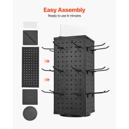 SucceBuy Rotating Pegboard Display Stand 4-Sided Spinning Peg Board Display Rack with 24 Hooks for Retail Store Jewelry Shop