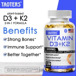 TAOTERS Vitamin D3+K2 Supplement To Support Joint, Bone and Immune Health Non-GMO Formula Easy-to-swallow Vitamin D & K Complex