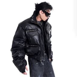 LUZHEN Original Double Zipper Design Thicken Warm Bread Padded Coat Men's 2025 New Solid Color Motorcycles Leather Jacket JY3050