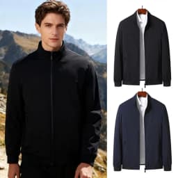 Men Windproof Jacket Men's Stand Collar Jacket Windproof Long Sleeve Outerwear with Zipper Closure Smart Temperament Coat
