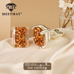 Bocarman Ice Cut Zircon Stud Earrings S925 Silver Paraiba Tanzanite Blue Mint Green Rectangular Multicolor Women Fine Jewelry