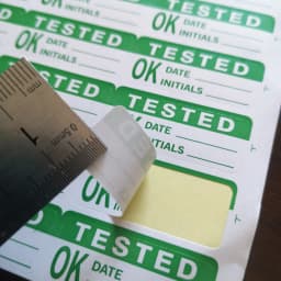 CALIBRATION BY DATE DUE TESTED INITIALS Inspection Record Label Writable Paper Sticker Office Factory Product Audit Check Tag