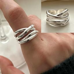 PANJBJ  925 Sterling Silver Double Layer Ring for Women Girl Gift Geometry Hollowing Out Minimalism Fashion Jewelry Wholesale