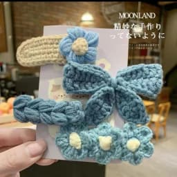 4Pcs Cute Knit BB Hair Clips, Handmade Flower Border Clips,Bow Bang Clips for Kids,Suitable for Chrismas Festival Celebration