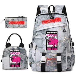 Chainsaw Man Anime Print Student Backpack Set for Girls with Lunch Bag Pencil Case School Daily Use