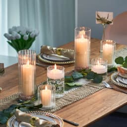 Ribbed Cylinder Glass Candle Holder Home Decor Pillar Candles Glass Vase Floating Candle Wedding Ornaments Tealight Candlestick