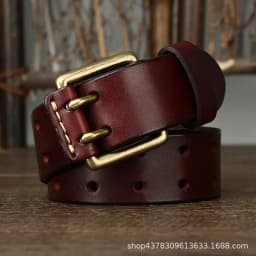 3.8cm Cowskin Genuine Leather Brass Copper Double Needle Pin Buckle Luxury Thick Retro High Quality Belt Men Jeans Designer Belt