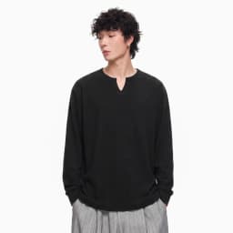 PFNW Versatile Solid Color Casual Base Shirt Men's V Neck Textured Long Sleeve T Shirt 2026 Autumn New Tide 28L3528