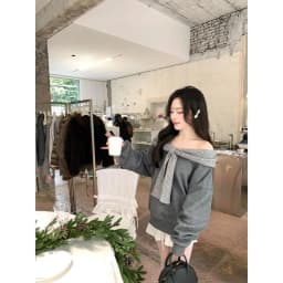 Women Off Shoulder Sweatshirt Big Knit Bow Lantern Long Sleeve Oversized Kangaroo Pocket Sweet Streetwear Fall Winter Top