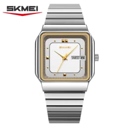 SKMEI 9414 Simple Square Dial Calendar Week Stainless Steel Strap Quartz Watch Men's Waterproof Business Mens Watch Reloj Hombre