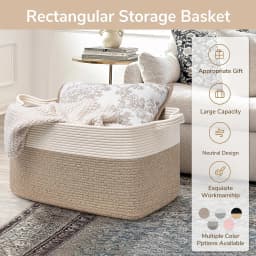 Laundry Basket, Woven Storage Baskets for Organizing, Cube Cotton Rope Baskets for Shelves, Magazine & Newspaper Baskets