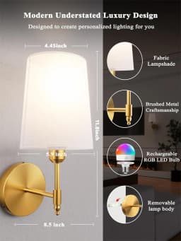 Wireless Rechargeable Battery-Powered Wall Light with 4000 Mah, Dimmable, Detachable Bulb and Remote Control, 15-Color Wireless Wall Lamp, Suitable for Bedroom, Living Room, Hallway Decoration